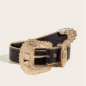 Women's Western Black Belt with Gold Buckle Size 6-10 NWOT
